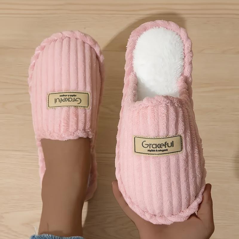 Cozy & Elegant Women's & Men's Winter Slippers • Plush Soft Lining & Thickened EVA Sole • Slip-On House Shoes with Golden Strap Design (/White)