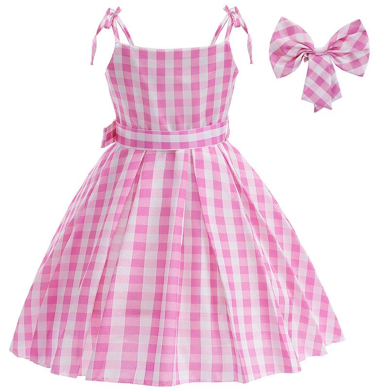 Xqwewanticedd Girls New Suspender Plaid Waist Dress Skirt Cosplay Live Barbie Movie Same Princess Dress 120Cm
