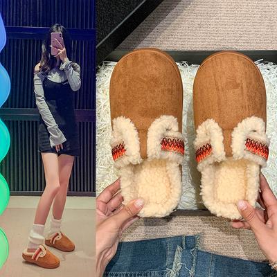 Fashion Thick Sole Fluffy Slippers Women's Home Flat Shoes Fashion Plush Winter Designer Shoes Women's Home Casual Shoes Cotton Slippers
