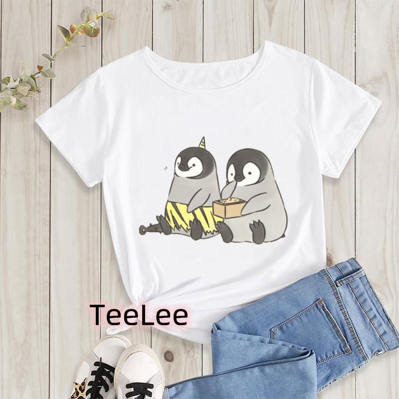 Kawaii Penguin Cookies Tshirts Cartoon Unisexs Tshirt Graphic Tshirts Ladies Youth Short Sleeve Cute Tshirts Female