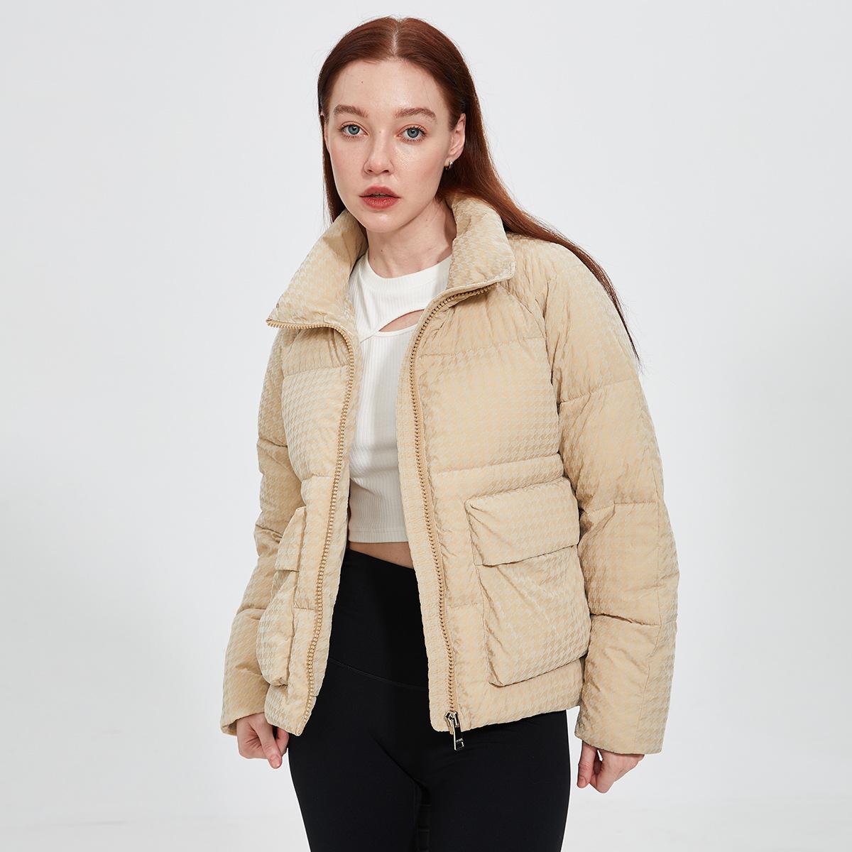 

Winter coat women s cotton-padded clothes stand-up collar zipper women s short cotton-padded clothes S хаки