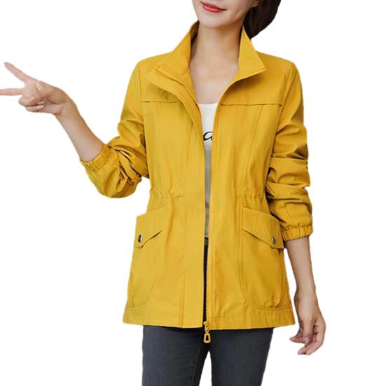 Women Autumn Winter Double Layer Windbreaker Stand Collar Long Sleeve Zipper Placket