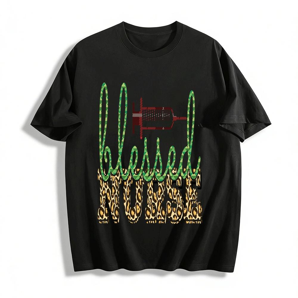 Blessed Nurse Leopard Print Graphic Tee For Medical Workers Pure cotton T-shirt XXS