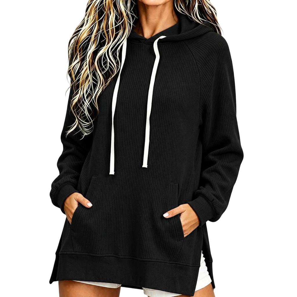 Women's Casual Loose Fit Mid Length Corduroy Hoodie for Everyday Wear
