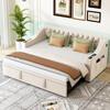 Extendable Sleeper Sofa 90/180x190 Cm Sofa Bed 2 Seater Sleep Function Folding Sofa Slat Frame USB Charging Port Velvet Fabric Beige (Without Mattress)