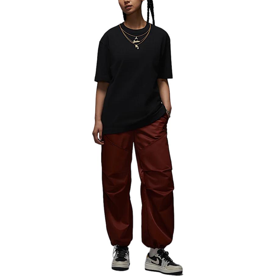 Jordan T-shirt Femme Manches Courtes Ample Col Rond Lettre Logo Respirant Hauts Noir IH0834010