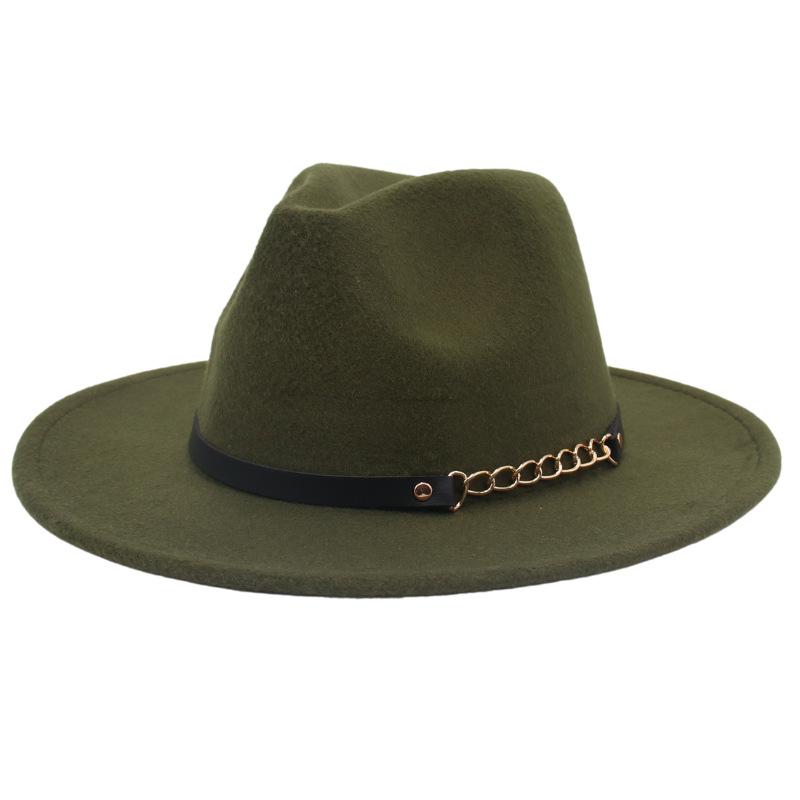 New Shanghai Gentleman Felt Hat, Belt, Iron Chain,Foreign Trade Top Hat, Light-Bottomed Fedora, Large Brim Hat