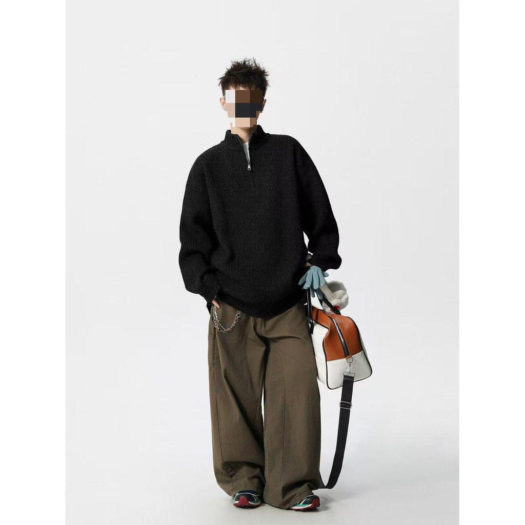 Men's Oversized Half-Zip Knit Sweater for Autumn/Winter