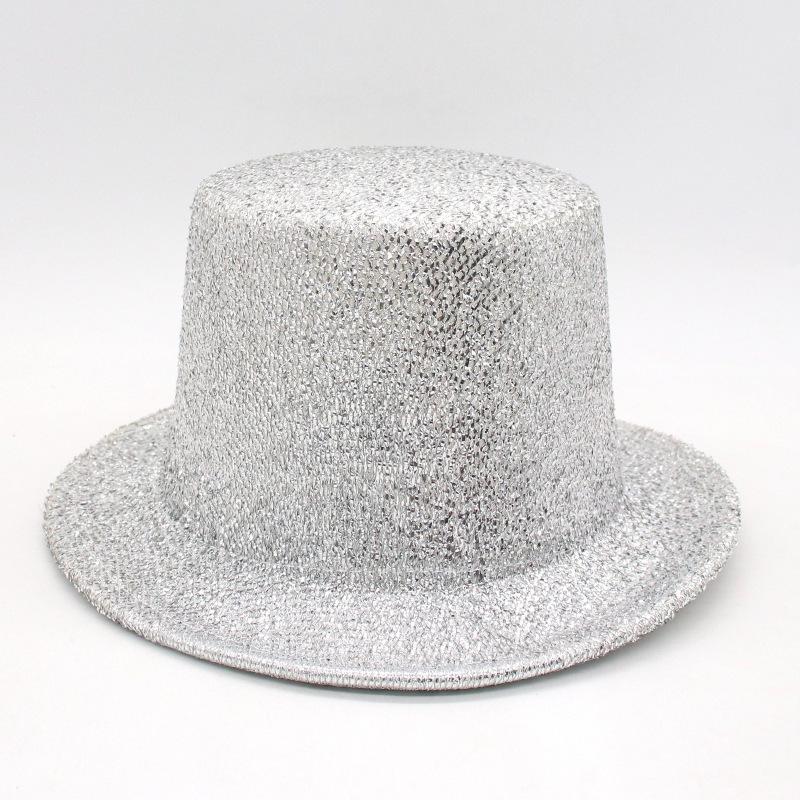 Party Carnival Golden Silk Flat Top Woolen Hat Top Hat Men'S And Women'S Party Festival Sequins Stage Performance Hat