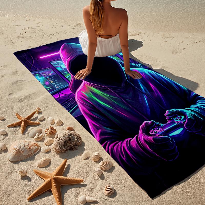 Cyberpunk Neon Gaming Beach Towel, Super Soft Microfiber, Gift for Her/Him, Birthday, for Pool, Beach, Travel, Home Decor Fan gifts