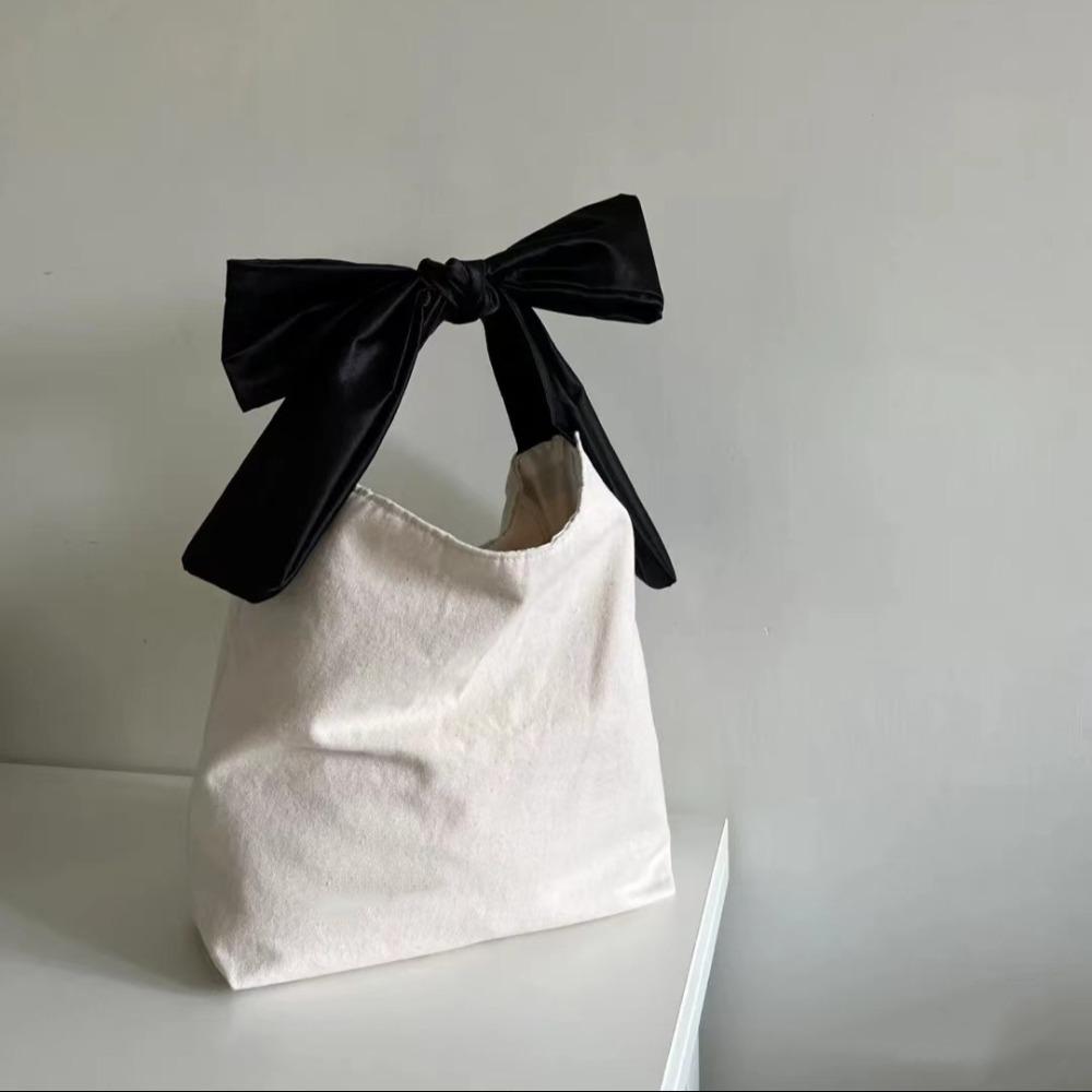 Trendy Bow Design Canvas Underarm Bag Fashion Simple Clutch and Handbag for Women