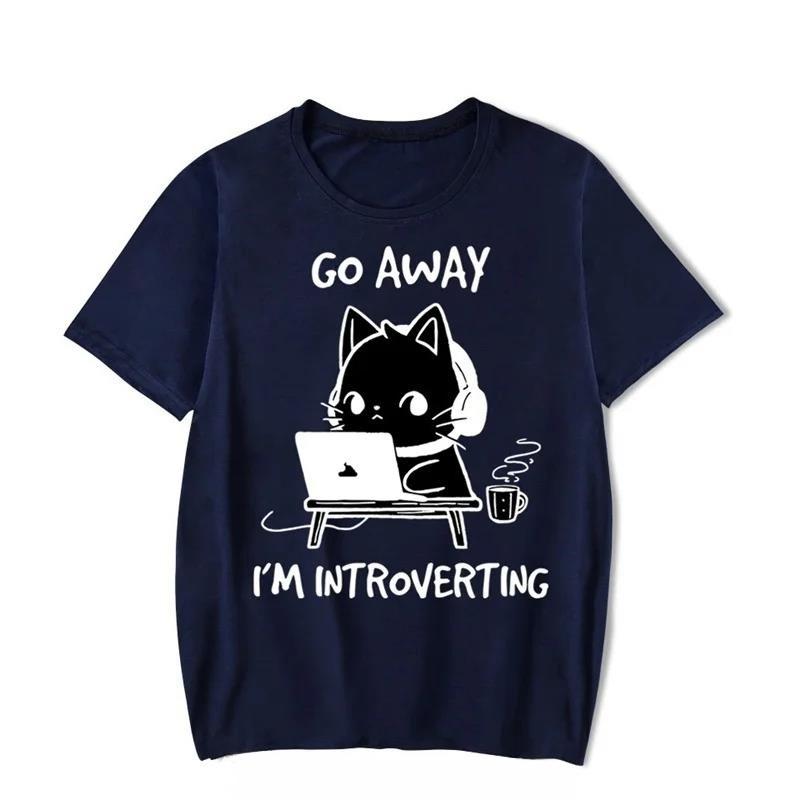 Go Away Im Introverting Graphic Shirts Funny Cat Gamer Gaming Tshirt Tops Fashion Harajuku T Shirts Unisex ONeck Brand Tshirt