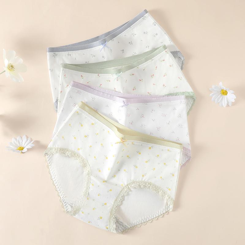 Fenteng [10A Antibacterial] Xinjiang Cotton Underwear Women's Triangle Pants Women's Middle Waist No Hip Pinch Small Fresh Floral Breathable