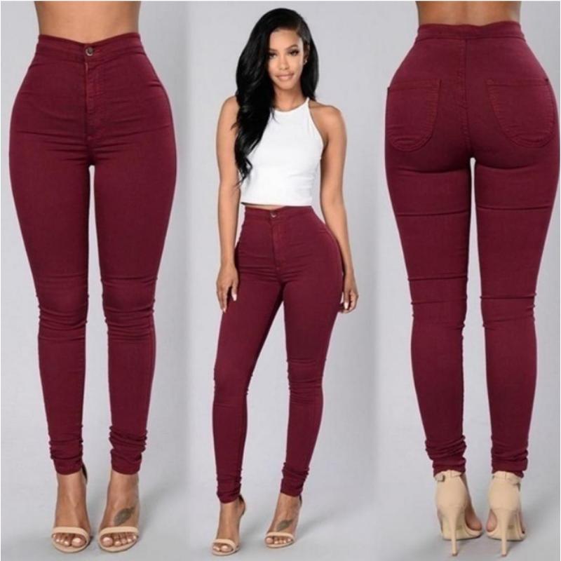

2026 New Women s Candy Color Stretch Skinny Jeans, Slim Fit Butt Lifting Pencil Pants for Casual Daily Wear S кларет