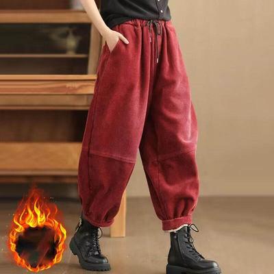 Ladies Large Size 4XL Corduroy Pantalons Female High Waist Add Velvet Casual Trousers Winter Women Loose Fit Lantern Pants