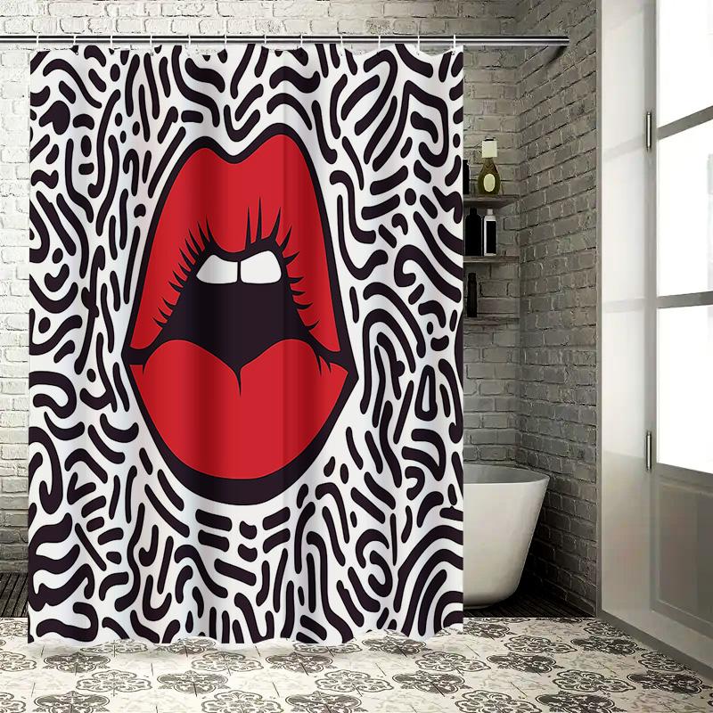 Hippie Lip Print Shower Curtain Waterproof Bathroom Decor Modern Design Black White Red Pattern 3D Printed Fabric Shampoo Bottle