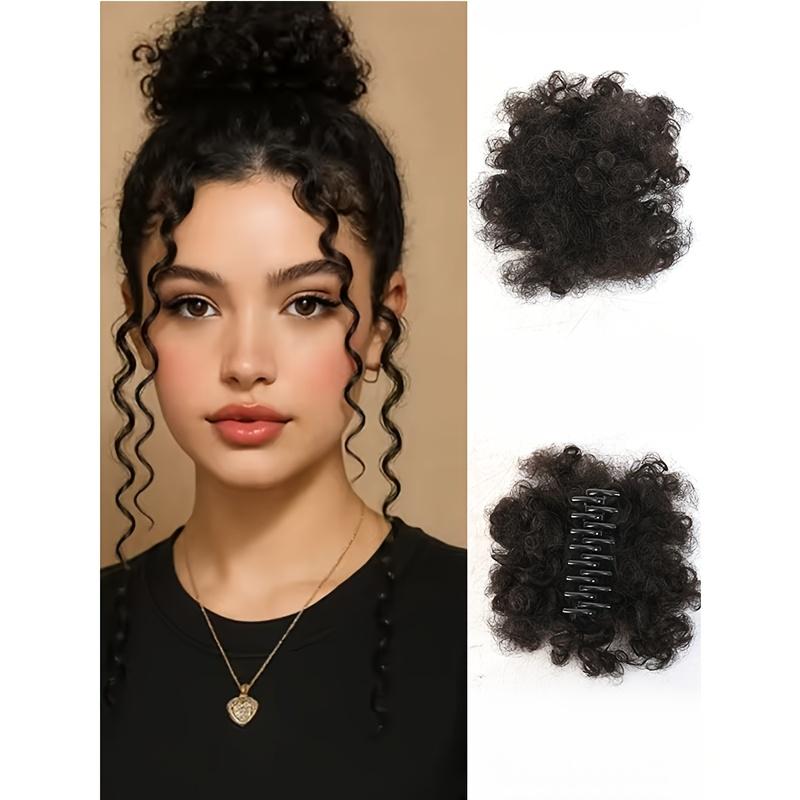 Synthetic Afro Puff Ponytail Kinky Curly Hair Bun Piece with Clips In Updo Extensions for Black Women