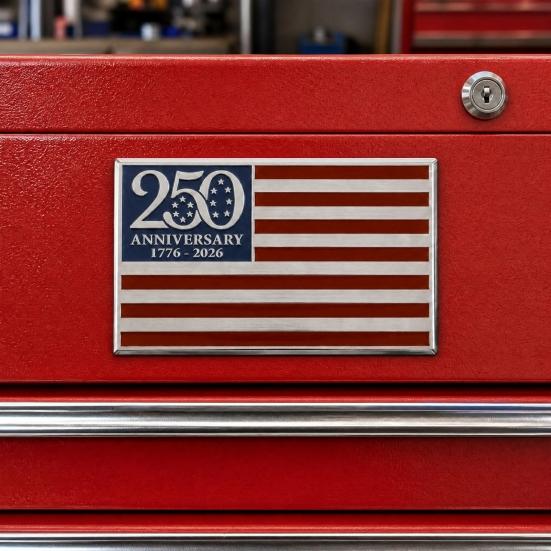 250th Anniversary Flag Metal Emblem Patriotic Red Blue White Auto Badge 1776-2026 America
