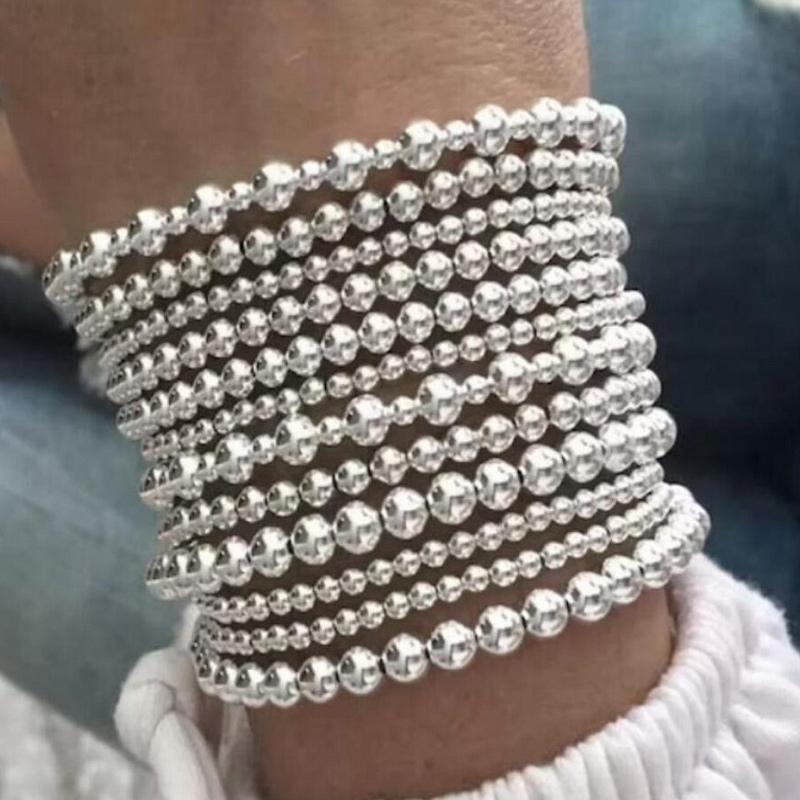 12pcs Chic Beaded Bracelet Set For Women Elegant Vintage Silver Color Exaggerated Round Charm Bangles HipHop Party Jewelry Gifts