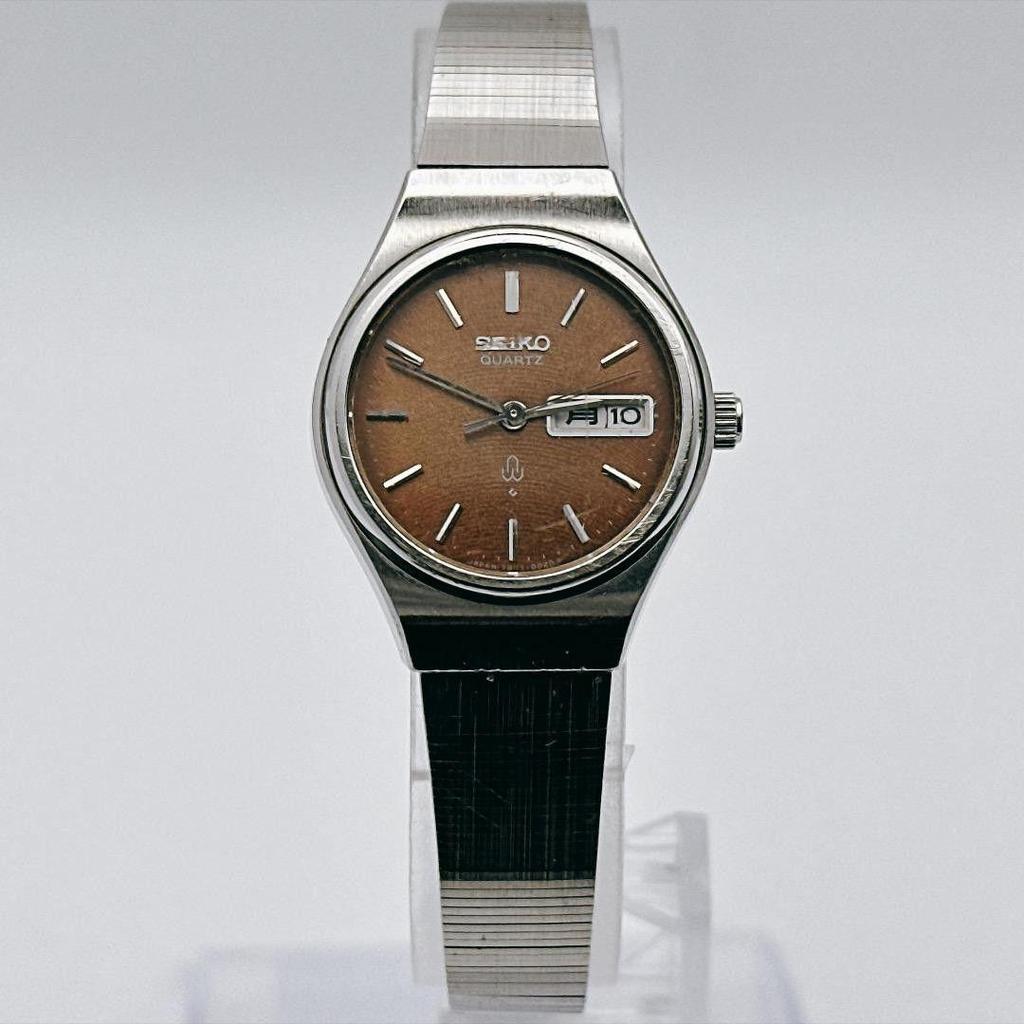 Used vintage SEIKO ladies watch brown dial battery replacement day-date