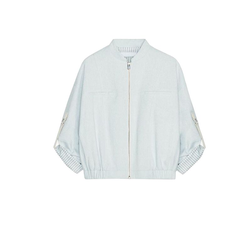 

Весенне-летняя женская одежда Минималистичный ремешок Металлическая цветная линия Рукав с кулиской Воротник-стойка Куртка 3053136 Sky Blue L