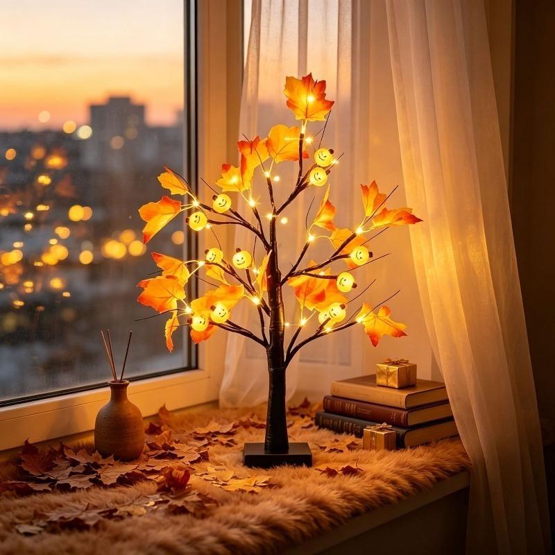 Halloween Eyeball Tree LED Light with Black Leaves Tabletop Ornament for Indoor Halloween Party Home Haunted House Spooky Festival Decor
