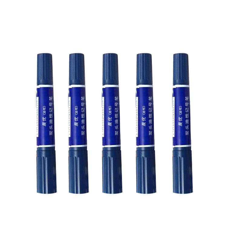 5pcs Black Red Blue Oil Marker Pens Double Headed Permanent Markers 2mm/6mm Waterproof Quick-Drying Marker Pens for Stationery