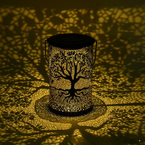 Nová Iron Art Velká stromová lampa Venkovní nádvoří Solární lampa Dekorativní Atmosféra Dutá závěsná lampa