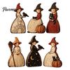 Hand Painted Witch Theme Gifts Halloween Wooden Ornaments, Distressed Figurines, Retro Tabletop Black Cat And Crow Holiday Accents Decoration