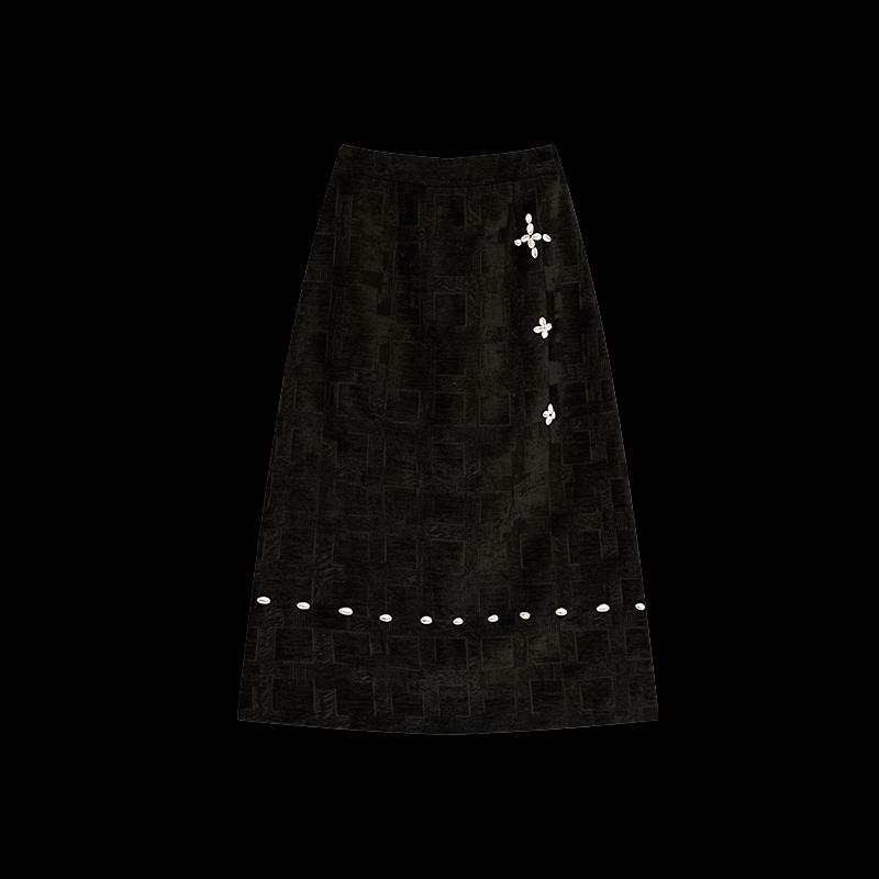 HECO Quiet Luxury New Chinese Style Plaid Corduroy Midi Skirt