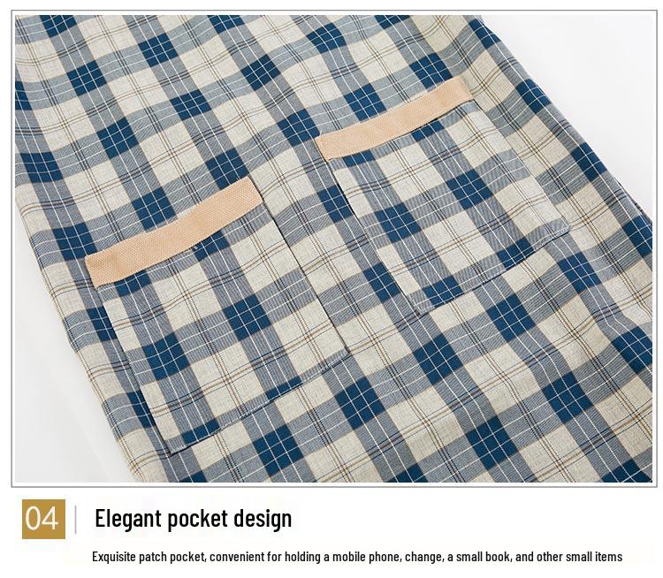 Japonská kostkovaná zástěra s medvědem, voděodolná: Otočný, Odolný proti skvrnám Kuchyňský ochranný oděv