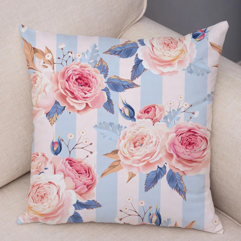 Nordic Style Rose Flower And Birds Pillow Case Cushion Cover For Car Sofa Super Soft Plush Decor Flower Plant Animal Pillowcase