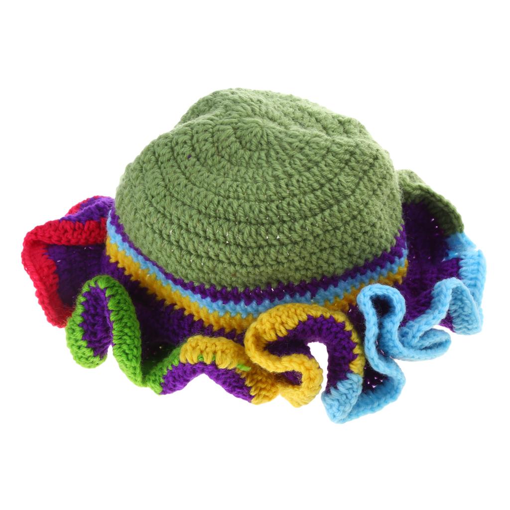 Handmade Crochet Bucket Hat for Woman Teen Outdoor Commute Fisherman Hat Ruffled Brim Winter Windproof Carnival Hat