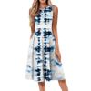 Women's Casual Fashion Tie- Printed Round Neck Sleeveless Color Midi Dress