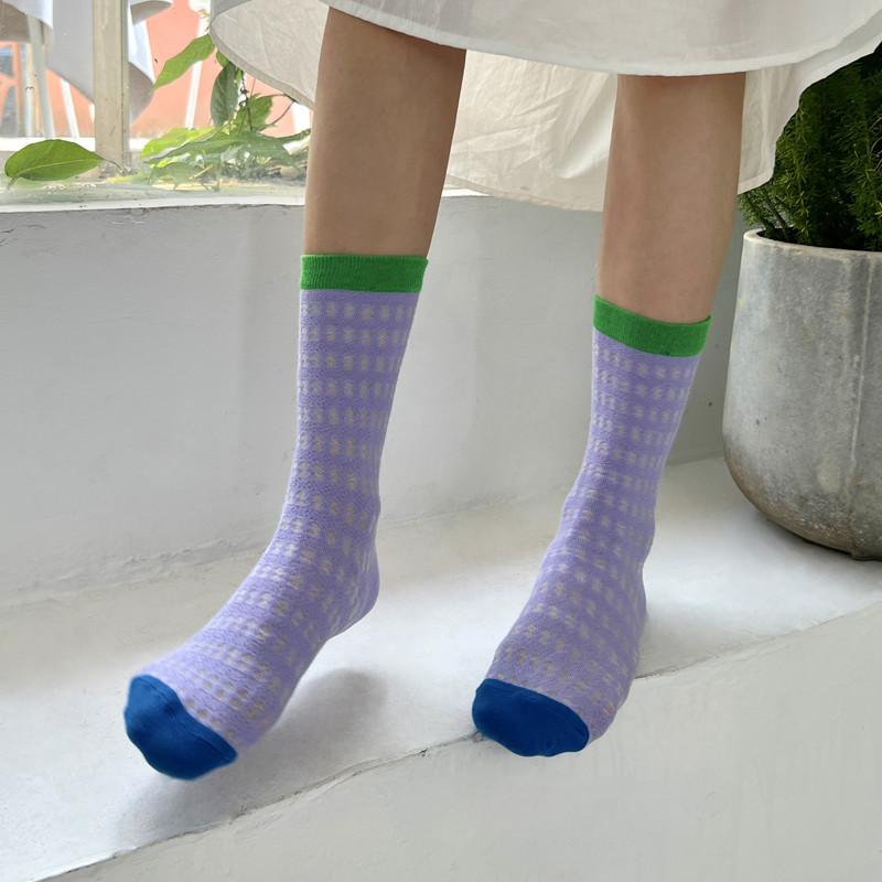 Summer Mesh Hollow Ultra-Thin Socks Color Matching Stained Glass Silk European Trend Internet Celebrity Men'S Tube Socks