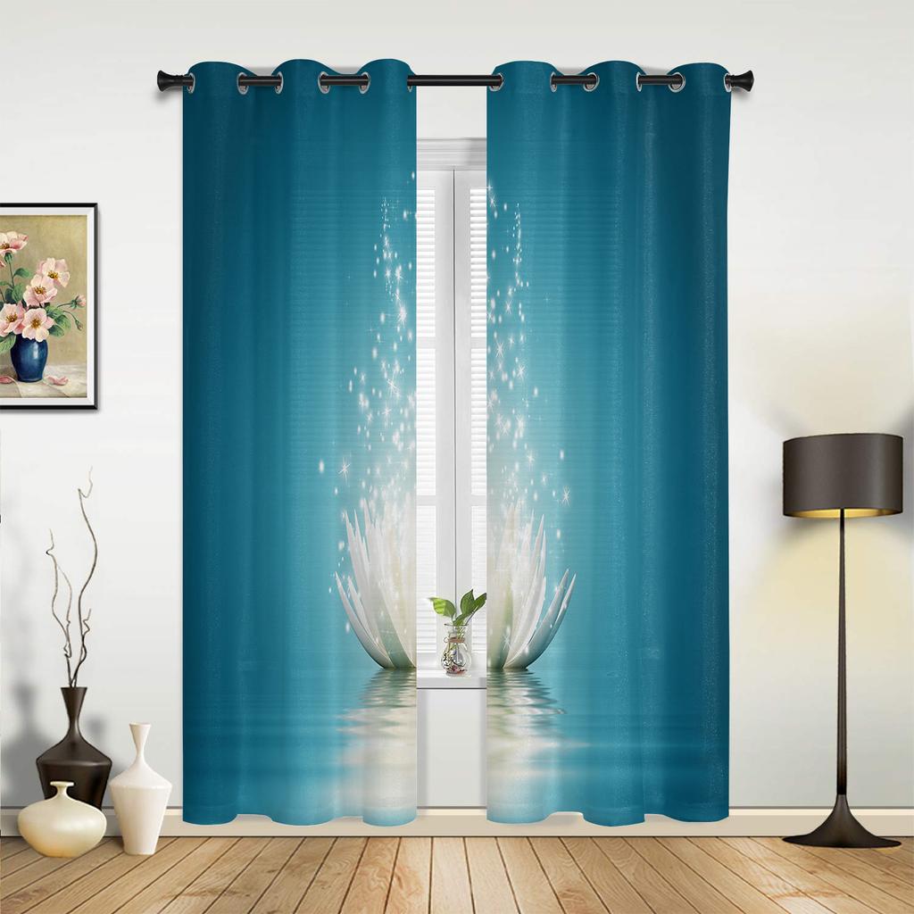 Flower Abstract Blue Lotus Curtains for Bedroom Living Room Drapes Kitchen Children's Room Window Curtain Modern Home Decor