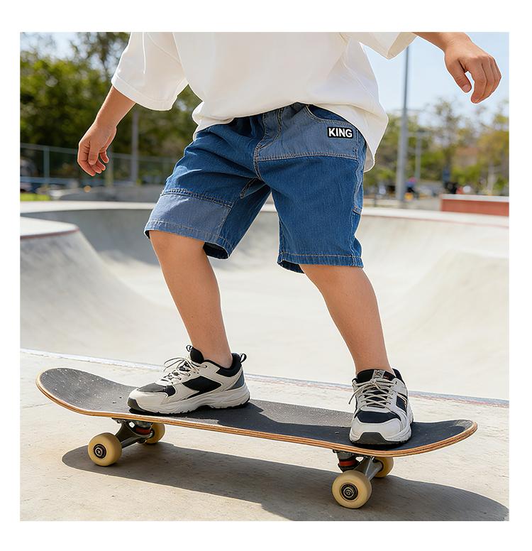 Boys' denim shorts, mid size children's summer thin and loose five quarter pants