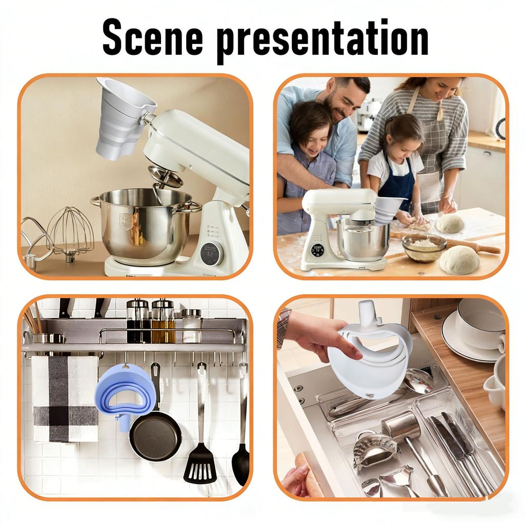 Stand Mixer Flour Funnel Silicone Foldable Easy Pouring Chute Flour Funnel Stand Mixer Attachment for Sugar Eggs Safe Baking Red
