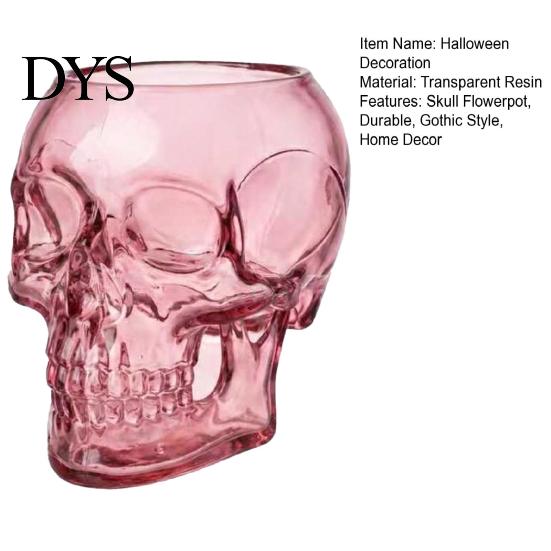 Crâne en Résine Transparente Vase Mural Gothique, Cache-pot Rose Translucide, Ornement de Bureau Créatif Unique, pour Fleurs Séchées Décoration de Maison