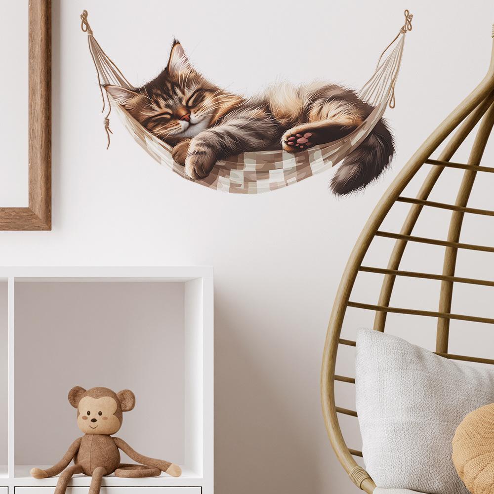 Creative Hammock Kitty Bedroom Living Room Entrance Home Background Beautification Wall Stickers
