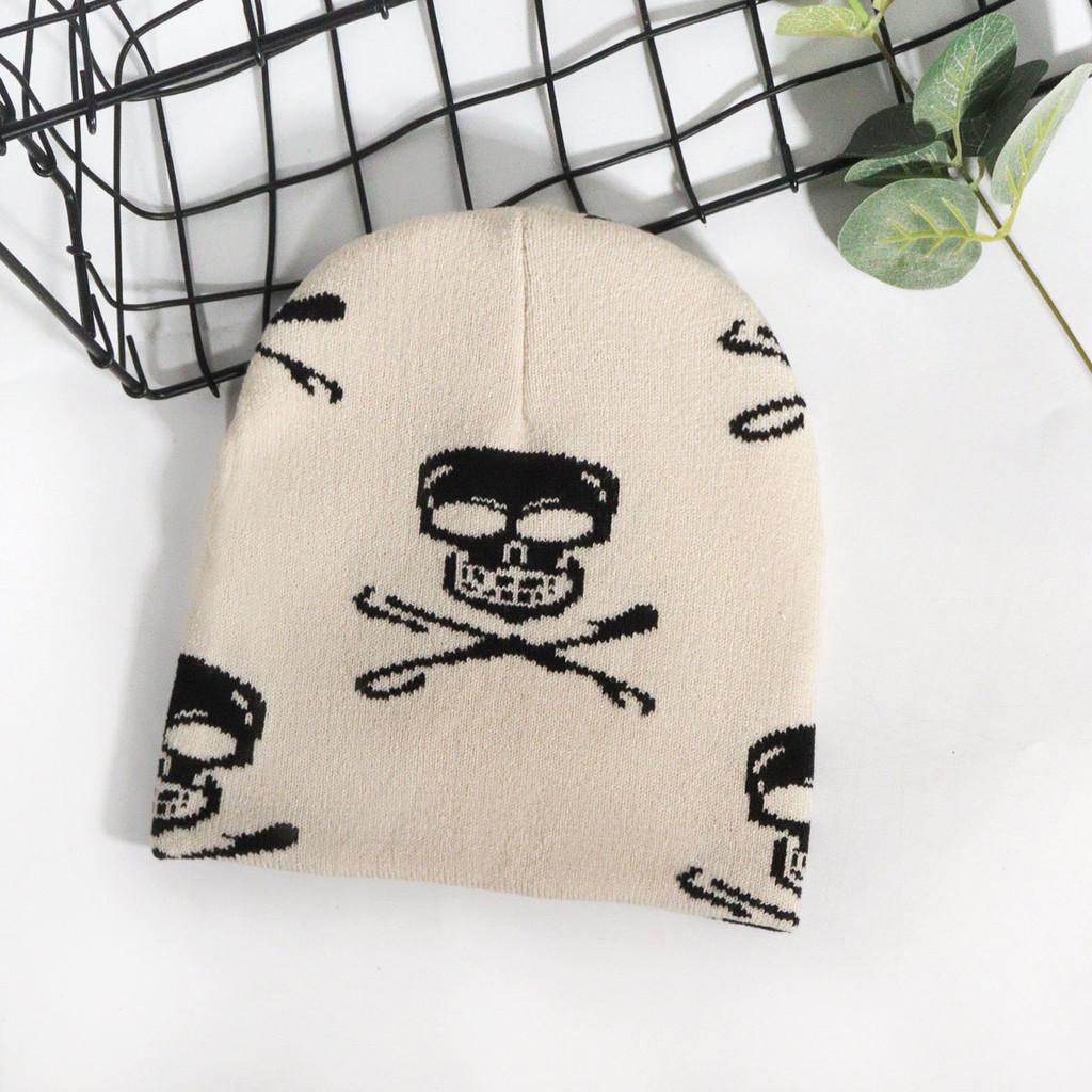 Y2k Skull Pattern Knit Cap With Plush Fabric For Outdoor Fashion