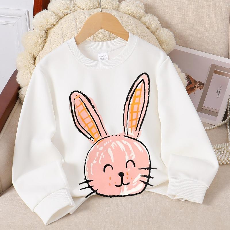 Kids Crewneck Sweatshirt, Pink Bunny Face with Orange Ears Graphic Print,Spring Autumn Casual Sport Tops