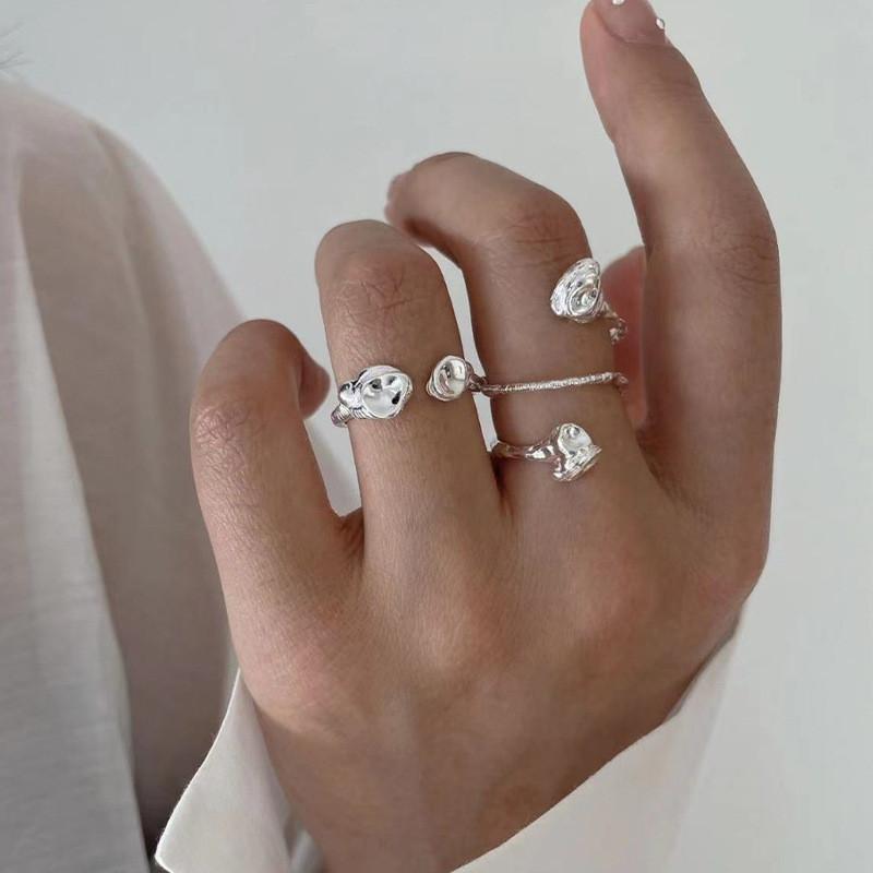 Trendy Geometric Design Copper Ring With Three Adjustable Circles For Women
