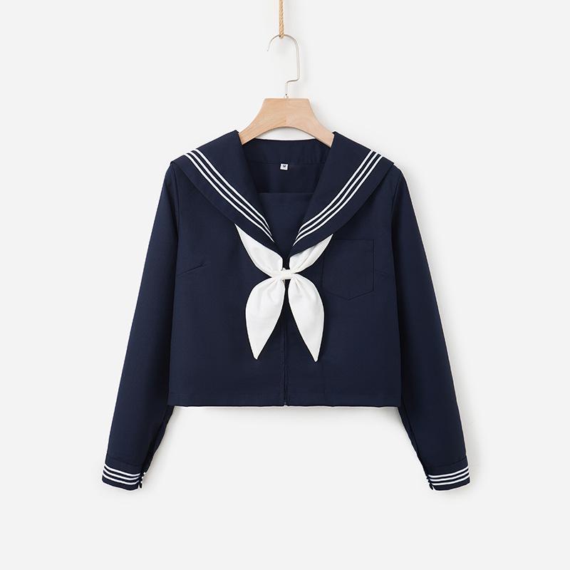 Authentic Dark Blue Three-Piece JK Uniform: Soft Girl Long-Sleeved Sailor Suit In Japanese Style