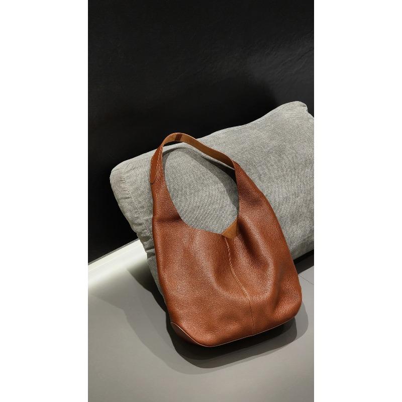 Saddle leather first layer cowhide hobo armpit bag women's retro solid color tote bag versatile commuter shoulder bag