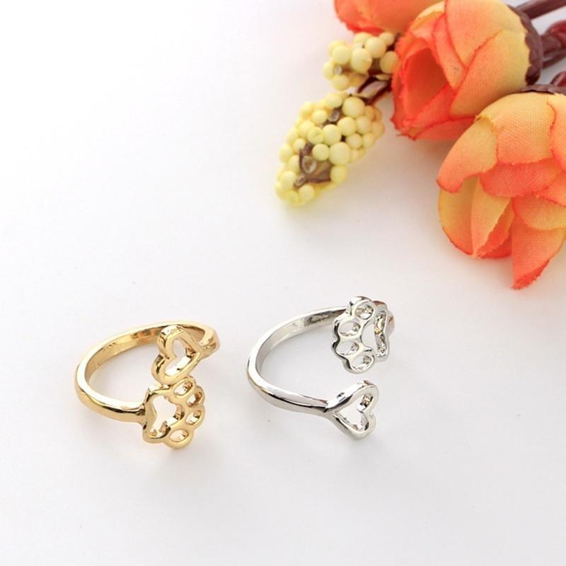 Toujours Dans Mon Cœur " Bague Réglable Empreintes de Pas Cœur Bijoux pour Propriétaires de Chiens