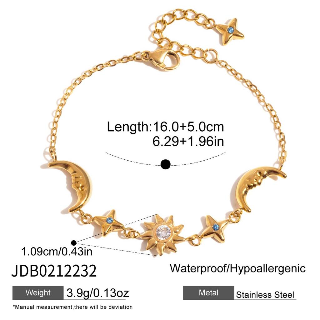 Youthway Delicate Moon Star Sun Necklace Earrings Bracelet Ring For Women 18K Gold PVD Plated Stainless Steel Jewelry Set Gift
