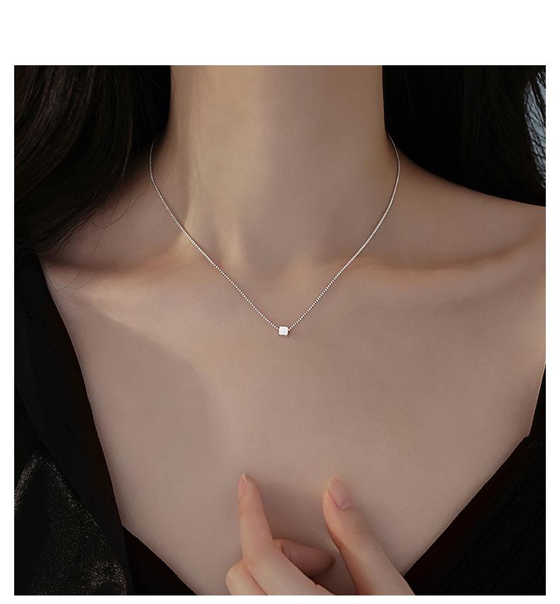 S999 Sterling Silver Brushed Square Pendant Necklace - Elegant, Minimalist Clavicle Chain for Women