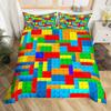 3D Building Block Pattern Duvet Cover Set Boys Girls Bedroom Fun Brick Printing Bedding Set Geometric Rectangle Comforter Cover