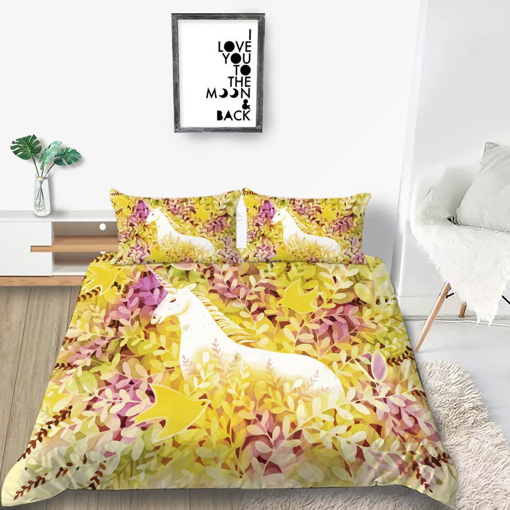 Home Bed Cover 3D Unicorn Themed Print Homes Bedding Quilt Cover Textiles Polyester Pillowcase Bedclothes
